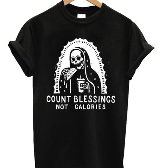 Count Blessings Not Calories Womens Black T-shirt - Picture 2 of 4